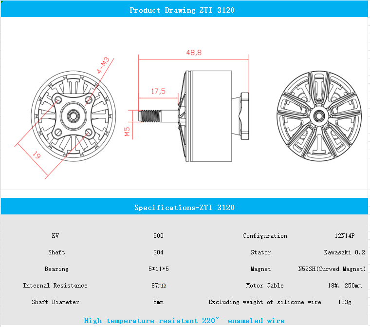 ZTINNOVATE ZTI 3120-700KV Military 220°C enameled wire