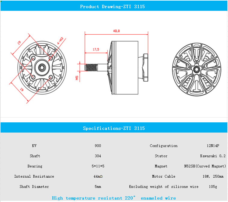 ZTINNOVATE ZTI 3115-900KV Military 220°C enameled wire