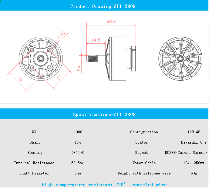 ZTINNOVATE ZTI 2808-1300KV-1500KV-1900KV Military 220°C enameled wire