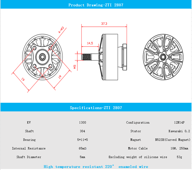 ZTINNOVATE ZTI 2807-1300KV Military 220°C enameled wire